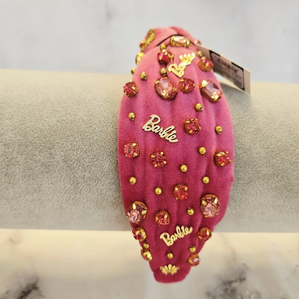 Lele Sadoughi X BARBIE™ PINK CRYSTAL  BUTTON KNOTTED HEADBAND Fuschia